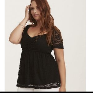 Torrid black lace boho floral babydoll blouse top